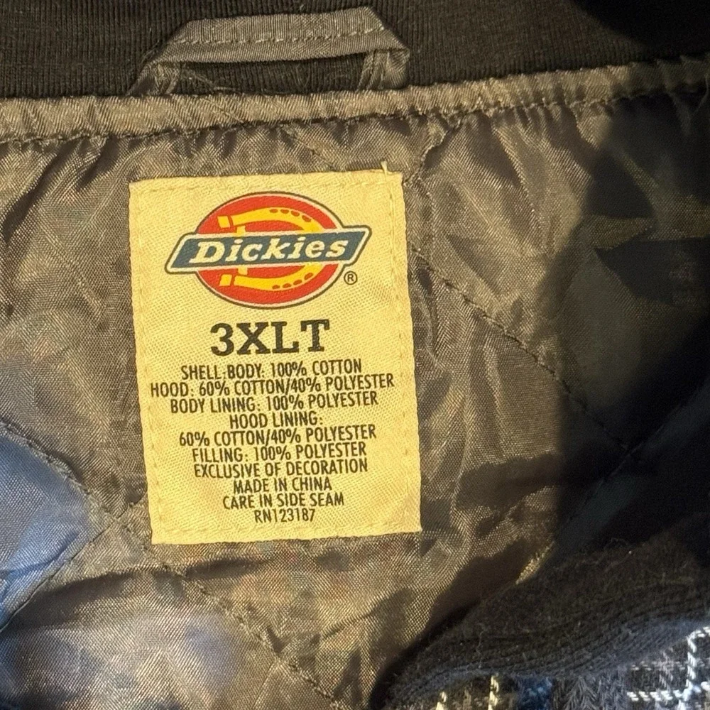 Genuine Dickies Mens Plaid Hooded Flannel Shirt Jacket Quilted Lined Grey 3XLT